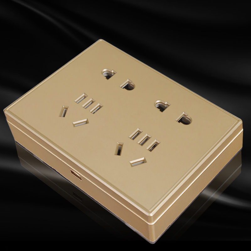 家用86超薄香槟金明线二三插多孔十孔电源插座 十孔插座明装