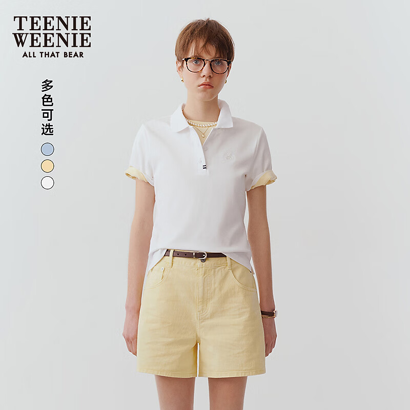 Teenie Weenie小熊POLO衫女2025年夏季新款清新活力時(shí)尚刺繡短袖T恤上衣女
