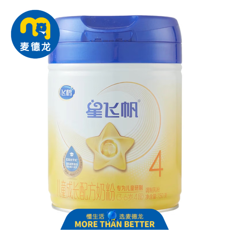 飞鹤星飞帆4段儿童配方奶粉听装 750g（新老包装随机发货） 4段 750g 1罐 无 无