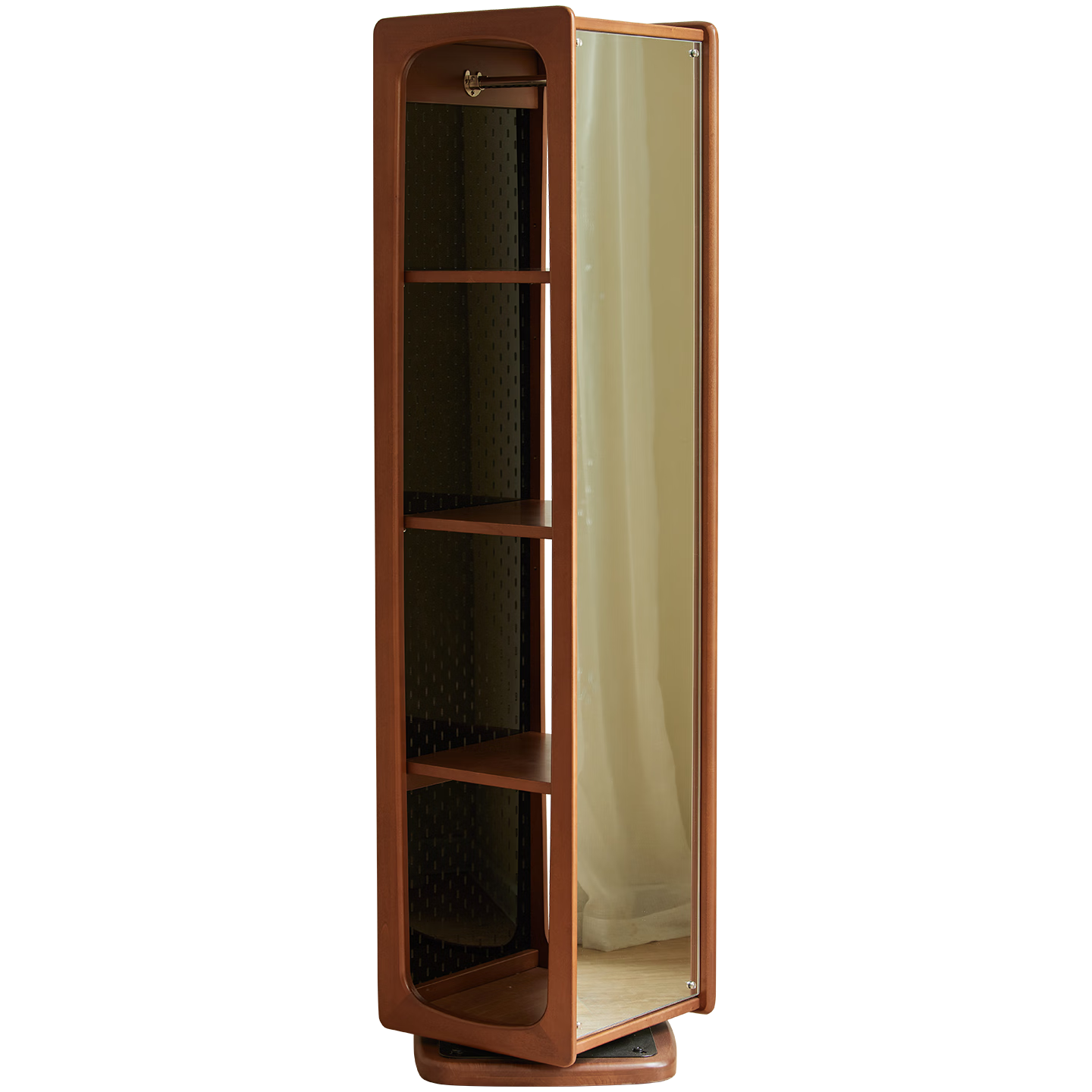 良工實(shí)木旋轉(zhuǎn)鏡落地全身鏡復(fù)古掛衣鏡日式收納柜中古穿衣鏡洞洞板書架 櫻桃木旋轉(zhuǎn)鏡（無掛衣桿）