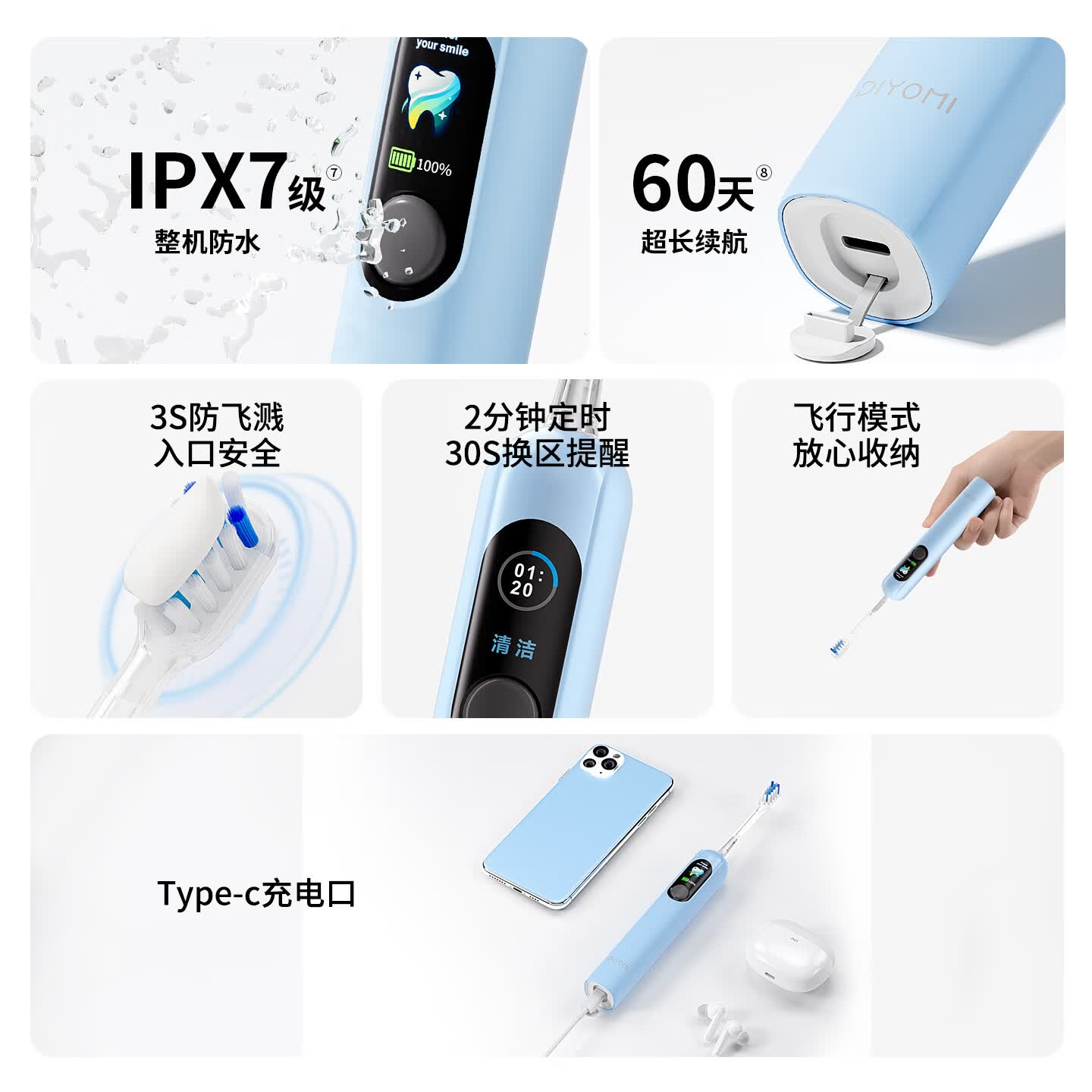 帝优美DIYOMI扫振电动牙刷大屏智能深度清洁护龈软毛家用旅行牙刷成人情侣生日过节实用礼物礼盒款S5pro 【扫振3.0】千禧粉+到手4刷头
