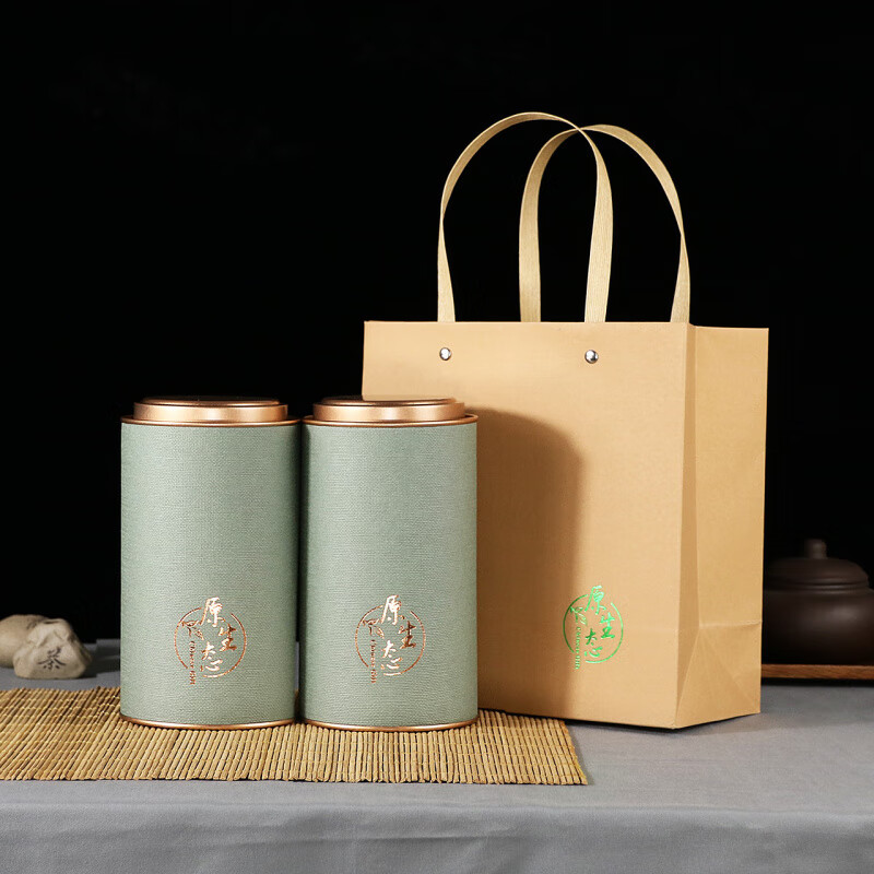 宰搂配茶叶罐纸罐通用大号密封茶叶盒空盒红茶绿茶圆筒储茶 原生态蓝色大号套装 4份