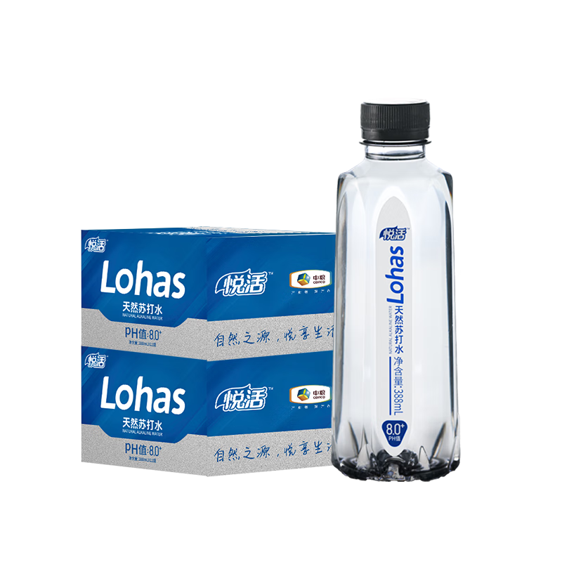 悦活弱碱性苏打水 388ml×12瓶*2箱 整箱装天然无糖苏打水运动补水