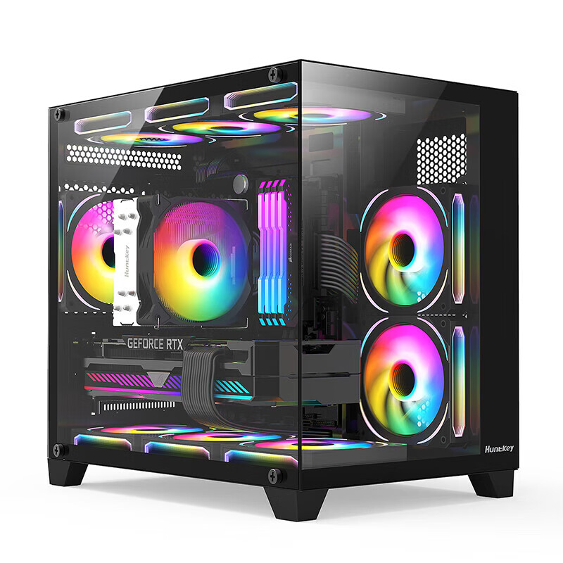 航嘉（Huntkey）  S980/S960/S920 全景无立柱海景房机箱 台式机主机箱游戏电脑机箱 S920暴风雪 全景黑色（仅支持240水冷）