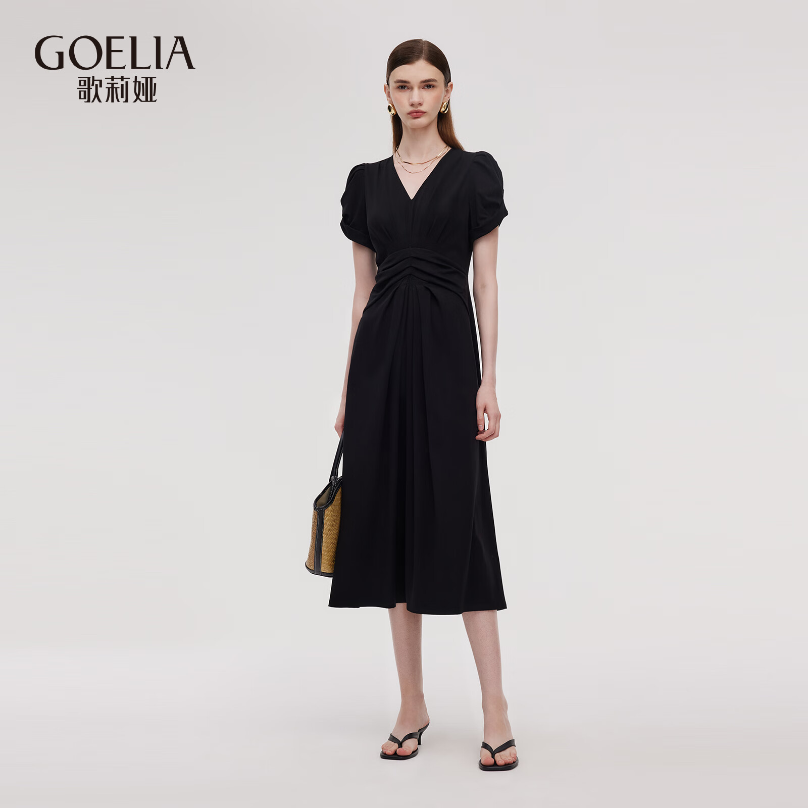 歌莉娅连衣裙女早秋大方得体穿搭2025新款法式掐腰漂亮小黑裙1E5C4H4N0 00B黑色 M