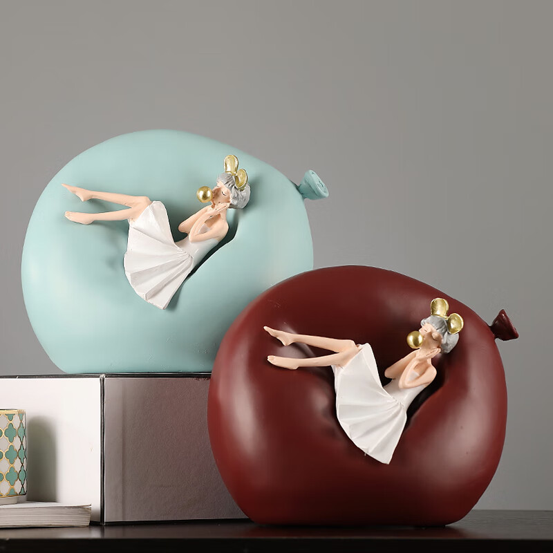 集思美 现代创意轻奢电视柜装饰摆件客厅组合工艺品办公室玄关酒柜摆设 气球女孩酒红色