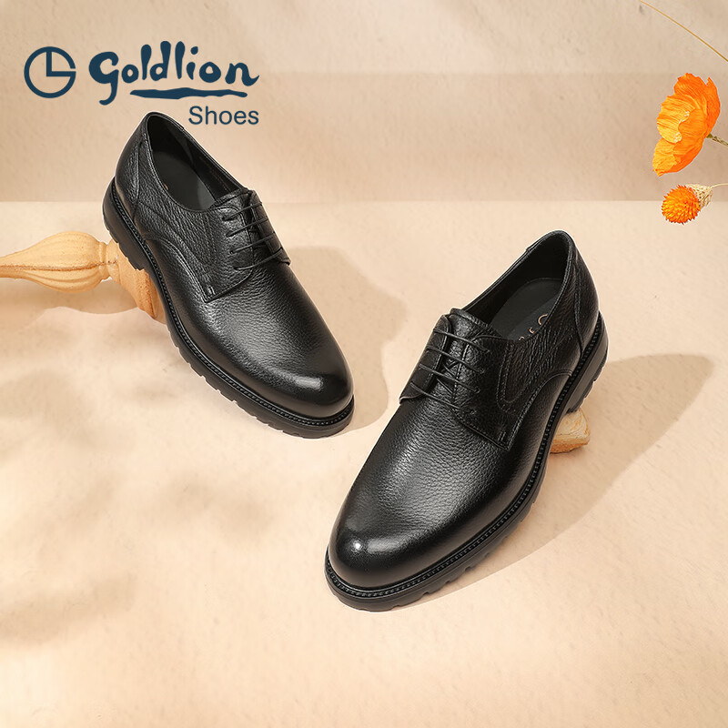 金利来（Goldlion）男鞋春季皮鞋男鹿皮革轻奢商务正装鞋男士结婚皮鞋爸爸鞋德比鞋 黑色 40