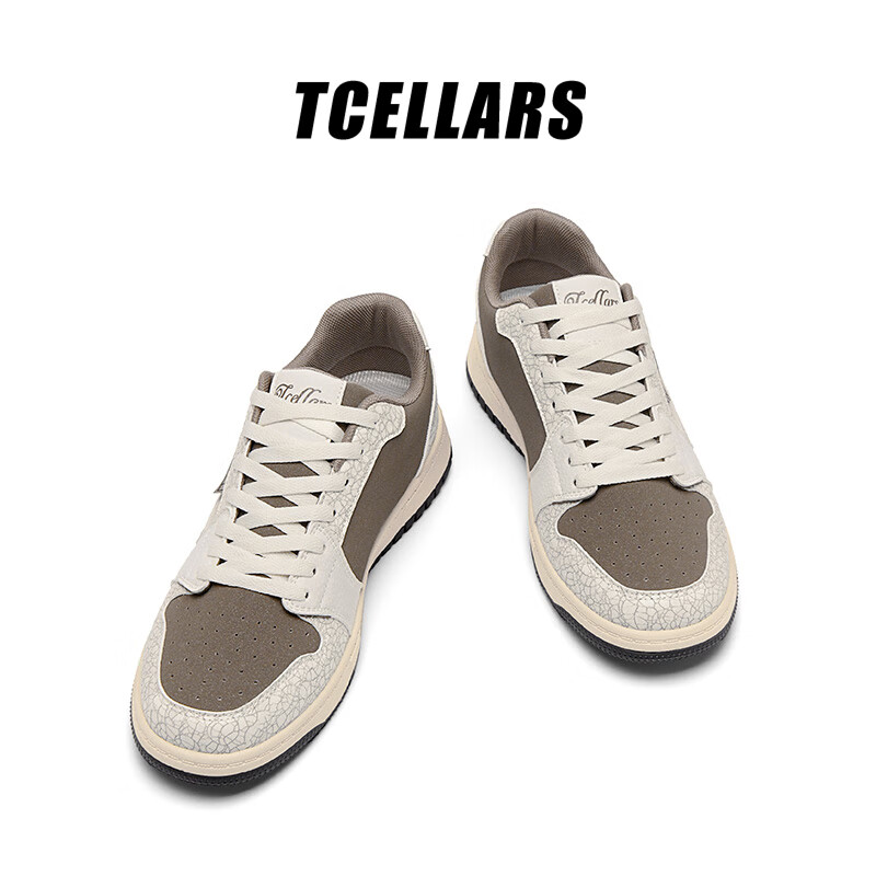 Tcellars板鞋男鞋夏季2025新款潮流撞色低帮厚底透气运动百搭休闲鞋子男 白棕色 42