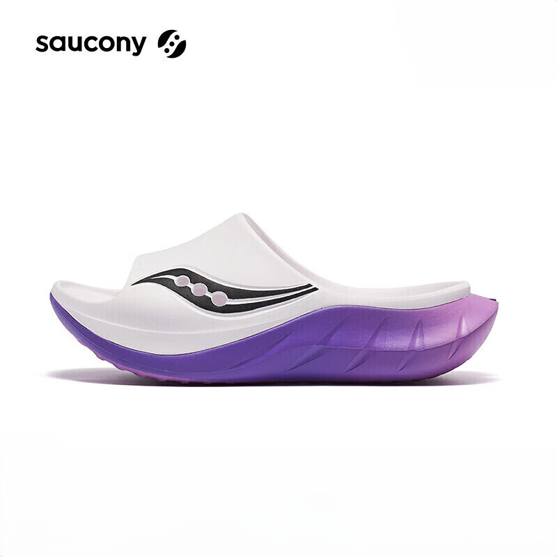 Saucony索康尼摇篮2代运动拖鞋男女夏季厚底拖鞋跑后放松 白紫 43