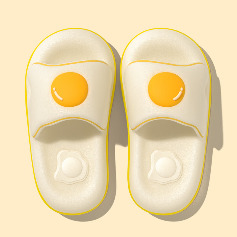 遲到時(shí)光可愛雞蛋荷包蛋拖鞋女夏季室內(nèi)居家踩屎感外穿情侶涼拖男 奶黃 36 -37適合36-37碼腳穿