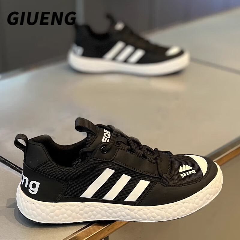 GIUENG品牌輕奢男鞋夏季新款透氣網(wǎng)面休閑鞋男透氣運(yùn)動(dòng)板鞋男輕便鞋子男 黑色【透氣男鞋】 40