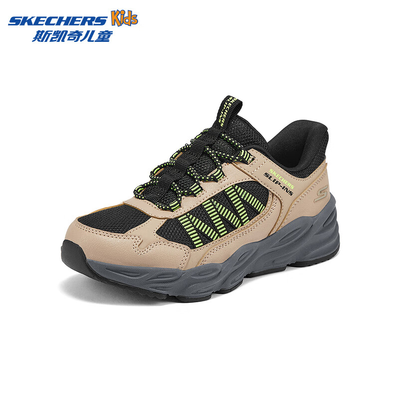 Skechers斯凯奇山迈闪穿鞋舒适防滑鞋一脚蹬休闲运动鞋319080L/405343L 男童/棕褐色/黑色/TNBK 31