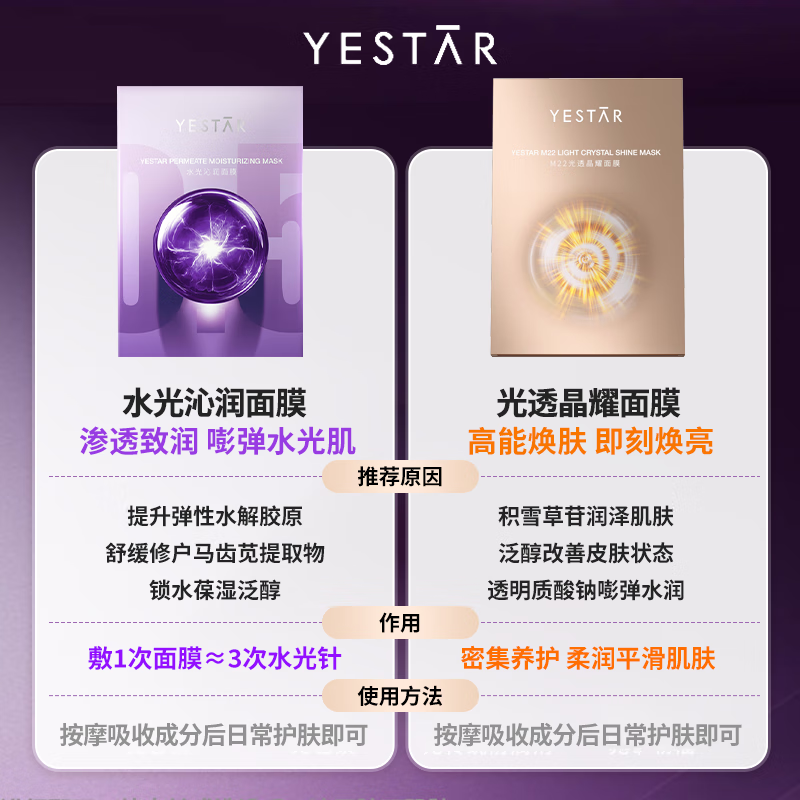 Yestar艺星水光沁润面膜补水保湿修护舒缓抗皱紧致敏感皮肤适用韦雪同款 水光沁润面膜1盒5片