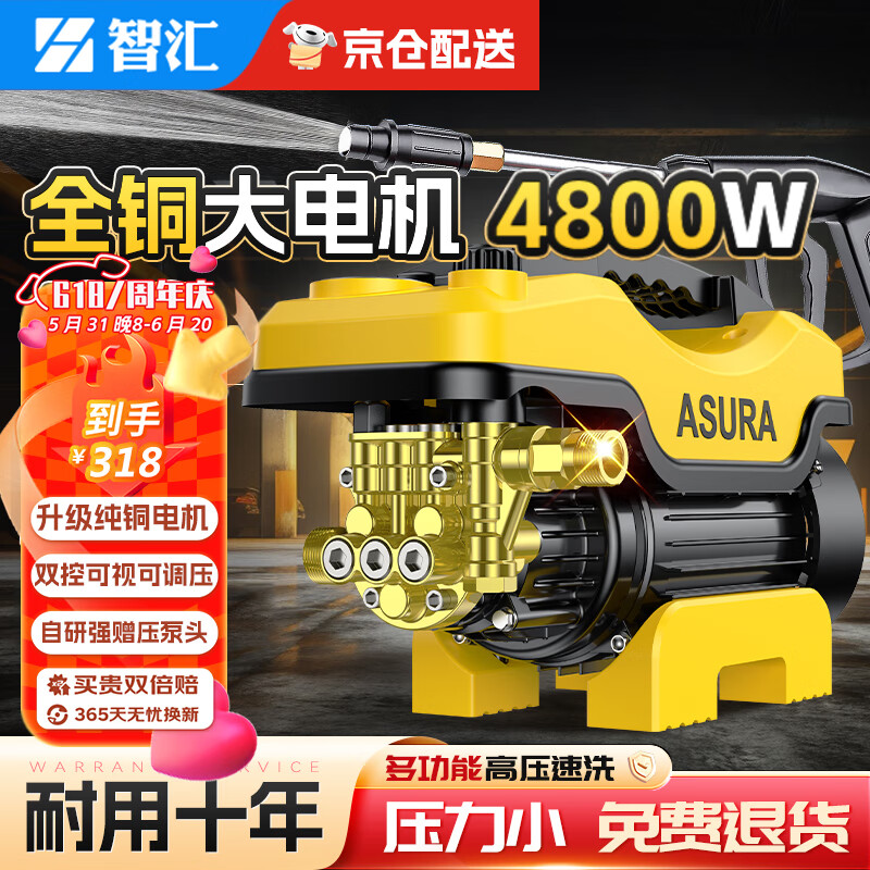 智匯德國(guó)品質(zhì)洗車高壓洗車機(jī)水槍家用清洗機(jī)220V商用刷車泵大功率神器 4800W 豪華版長(zhǎng)水槍+20米防爆管禮包雙控調(diào)壓 德系頂配純銅電機(jī)商用高壓水泵便攜式洗車槍強(qiáng)力洗地機(jī)