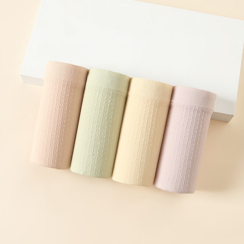 芬腾内裤女【专收小肚子】4条装10A抑菌加长纯棉裆舒适高腰女士 浅紫/虾粉/浅绿/浅黄 4条 L