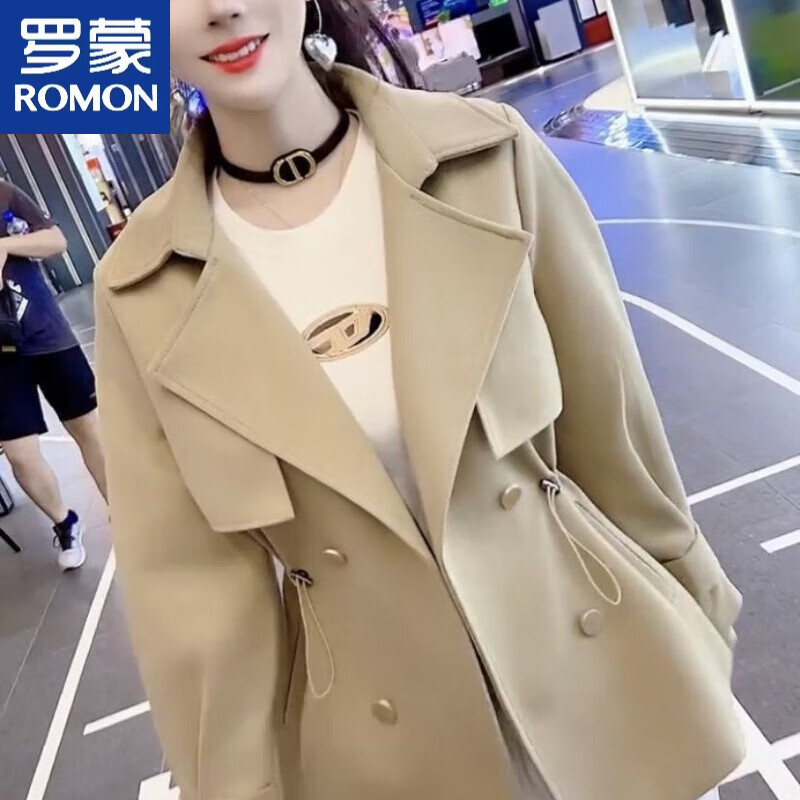 罗蒙网红短款风衣女轻奢风2025春秋季新款小个子休闲时尚韩版短外套 卡其色 M 【建议80-105斤】