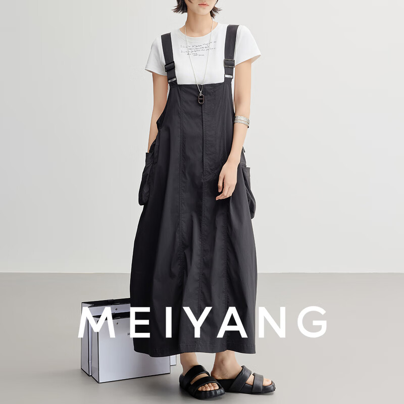 美洋（MEIYANG）纸袋背带裙 机能少女空变纱防晒UPF50+连衣裙 黑色 M