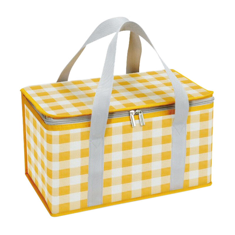 山头林村【甄选厂家】 野餐包 户外大容量保温可折叠露营野餐篮冷热两用便 【大号黄白格】 【20*19*33cm】