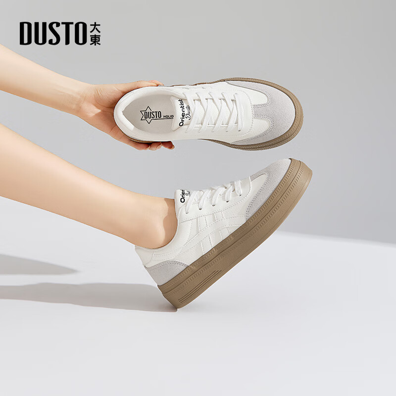 大东休闲鞋女鞋2025年秋季新款时尚休闲系带德训鞋7736 白色 36