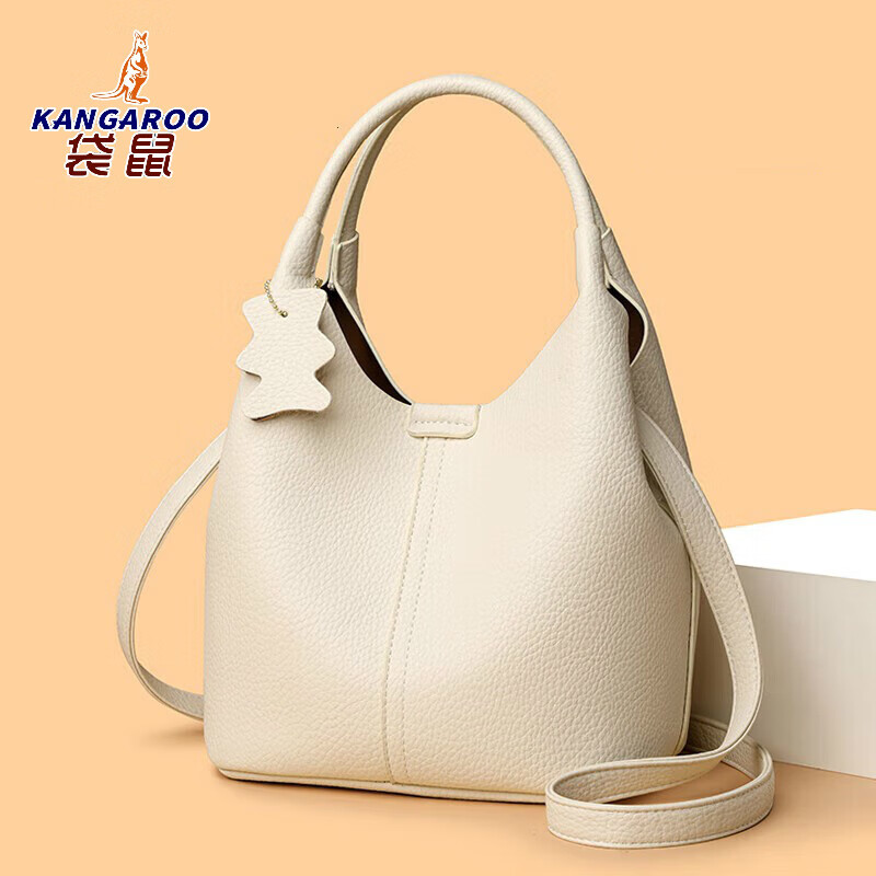 袋鼠（KANGAROO）轻奢软皮水桶包女包2025新款时尚菜篮子手提包通勤女士单肩斜挎包 白色 京东折扣/优惠券
