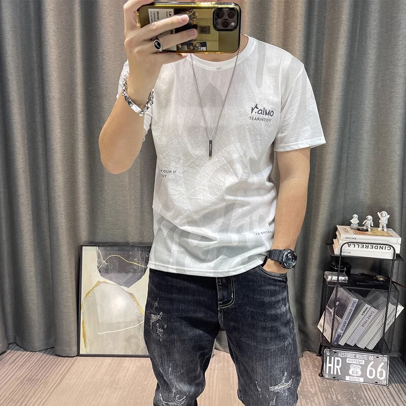 浣伊棉麻短袖男t恤2025新款夏季上衣男薄款高端亚麻体恤衫年半袖高品 白色【短.袖/短.袖t恤男/打底衫/ L 建议110-130斤