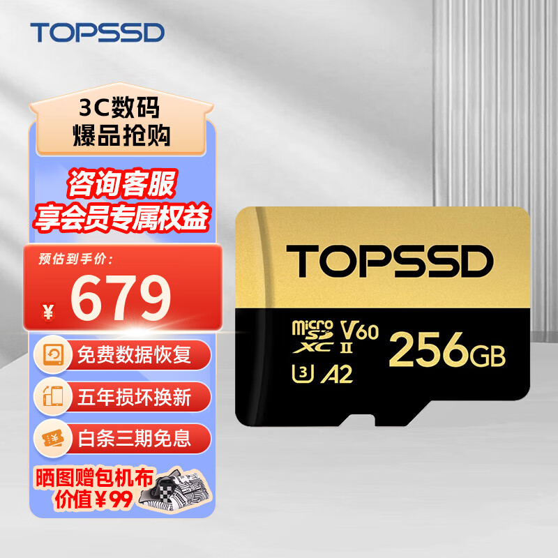 天硕（TOPSSD）Micro SD (TF卡) 运动相机 大疆无人机高速存储卡TF内存卡 280MB/s 双芯256GB 官方标配