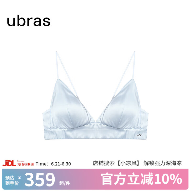 ubras轻奢系列桑蚕丝网纱内衣女法式性感轻薄透气真丝文胸罩套装 简约三角杯-涟漪蓝色 M 75A /B/C