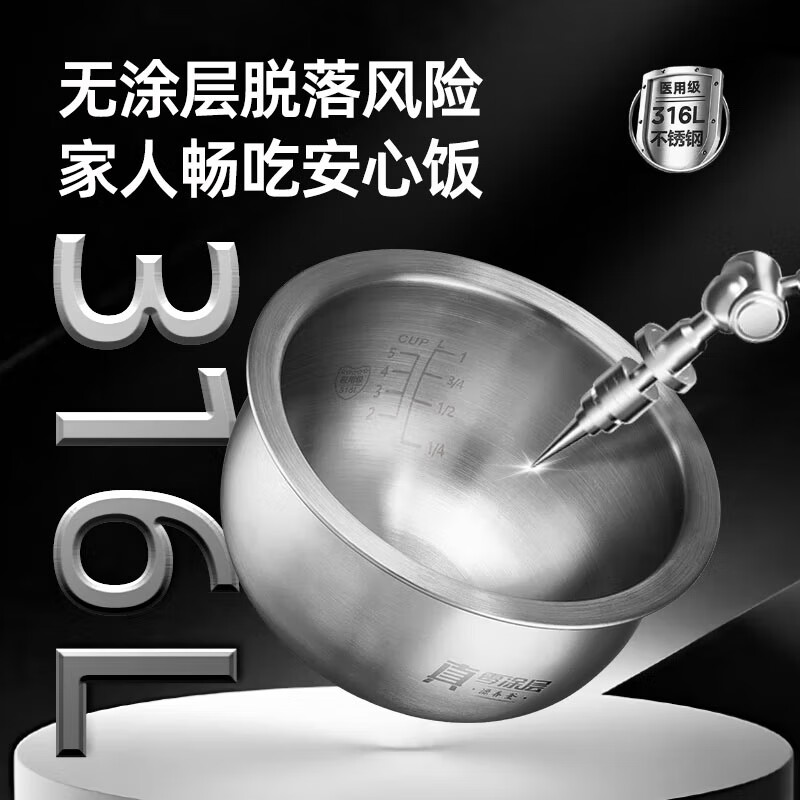 千寿日本无涂层多功能低糖电饭煲米汤分离沥米饭捞米蒸饭锅电饭锅家用1-4个人QS-A03E 闪灰色 3L 升级304不锈钢内盖[1-4人用]