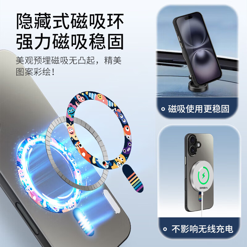 霸时代适用 iPhone16手机壳苹果16保护套全包磁吸超薄简约时尚创意卡通彩银镭射防摔女男款外壳 彩银imd磁吸【小怪兽派对】 iPhone16