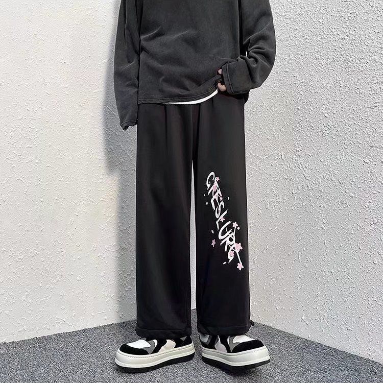 乐拓健初高中大学生子男春夏束脚裤男斜字母束脚裤子男潮牌ins大码