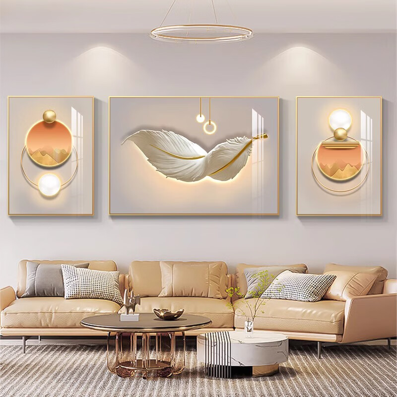 莺语轻奢新款沙发背景墙装饰画寓意好大气高档三联画现代简约客厅挂画 筑梦空间 小套(左右35X50+中70X50)亚光纹理 铝合金边框(默发金色框)