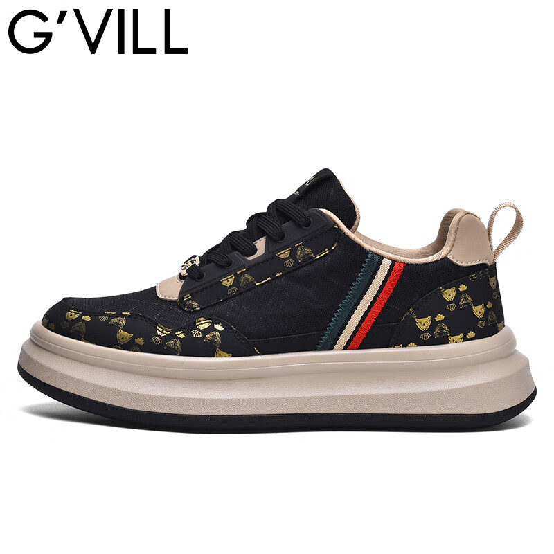 贵之步G'VILL夏季新款男鞋网面透气防滑休闲运动鞋潮流百搭低帮系带女鞋 黑杏[网面款] G022 42 [运动鞋码]