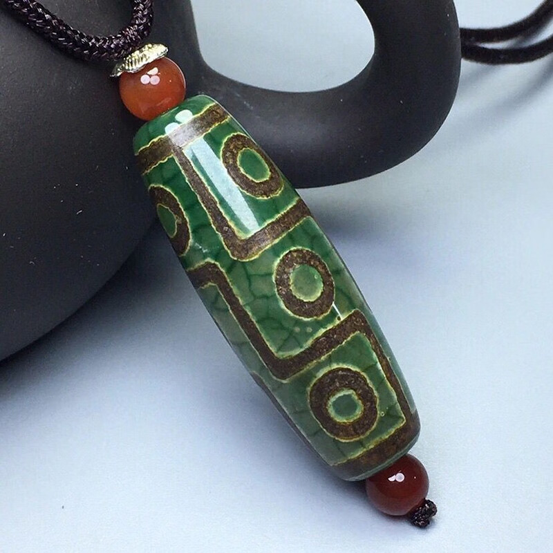 珠宝严选【每日漏】虎薇藏传老玛瑙绿色九眼天珠吊坠玉髓佛珠项链男