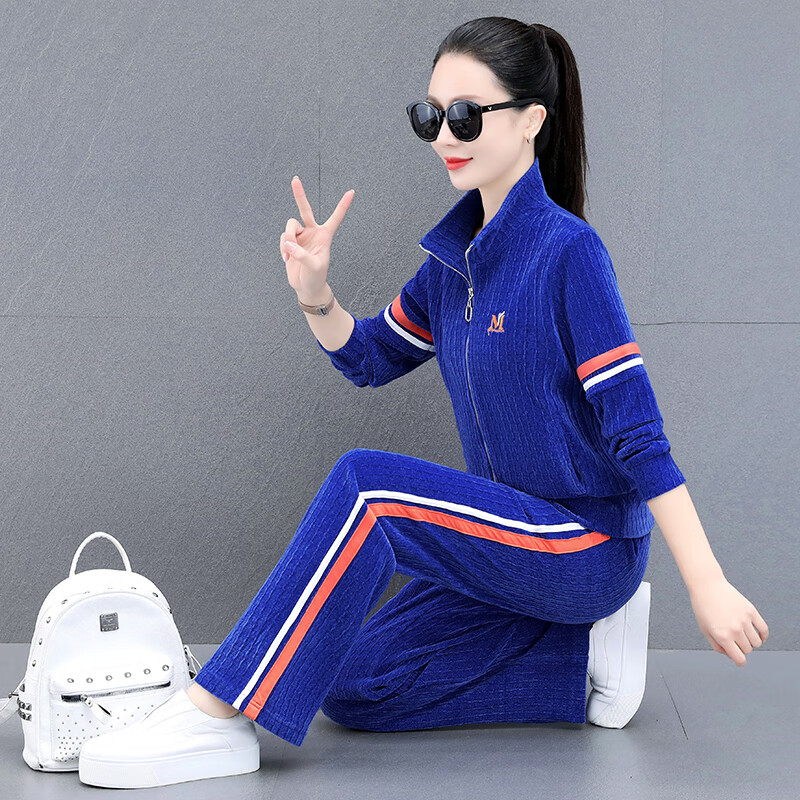 布雷维格运动服套装女春秋新款金丝绒休闲女装运动衣开衫卫衣阔腿裤两
