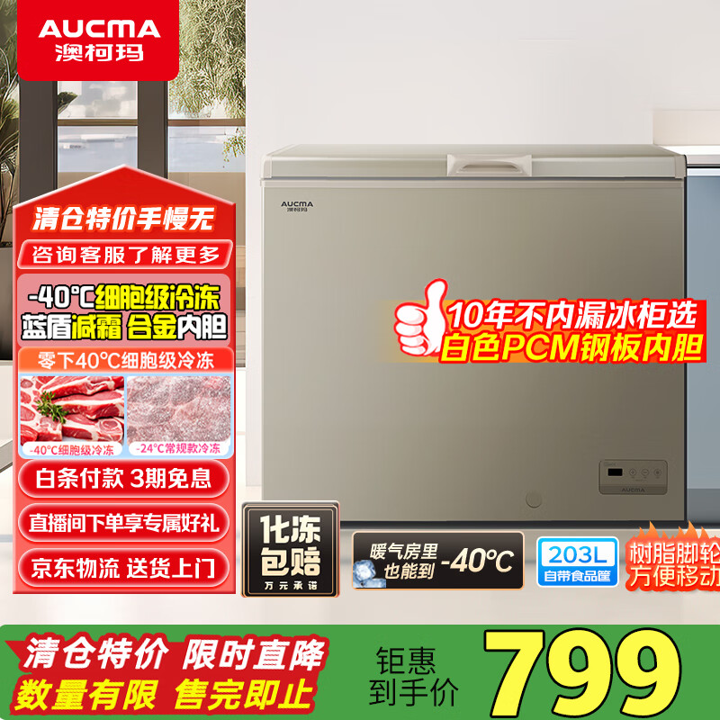 澳柯玛（AUCMA）203升零下40度超低温冰柜 囤货海鲜柜 电脑控温 家用大容量 一级能效BC/BD-203FNE 国家补贴