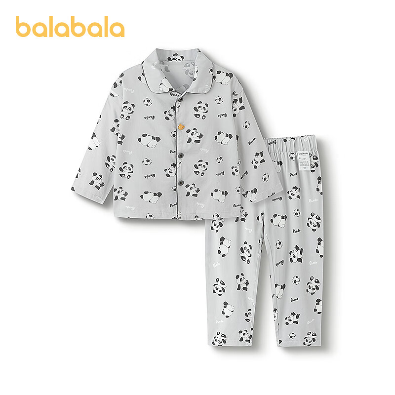 巴拉巴拉宝宝睡衣套装秋季新品男童女童家居服可外出小童满印可爱 灰色调00322 90