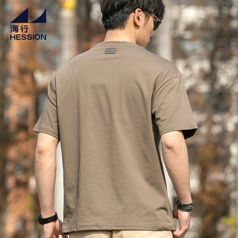 海行户外美式休闲男式咖啡色索罗娜凉感防晒短袖t恤夏季新款潮流透气 咖啡色 3XL