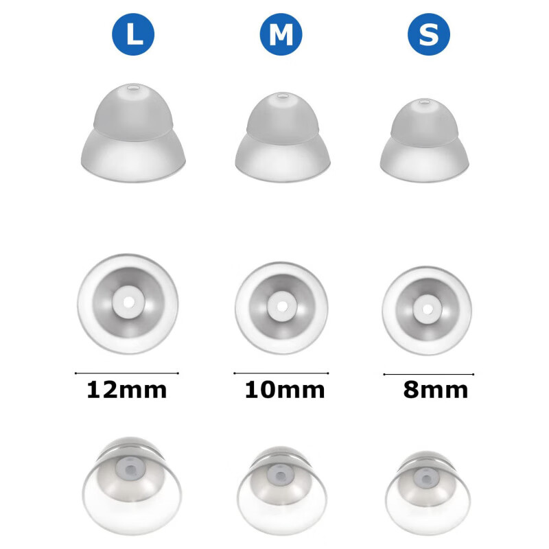通用助听器配件硅胶耳膜头耳塞双层黑色耳膜头大中小号圆顶硅胶耳塞 黑色大号2粒