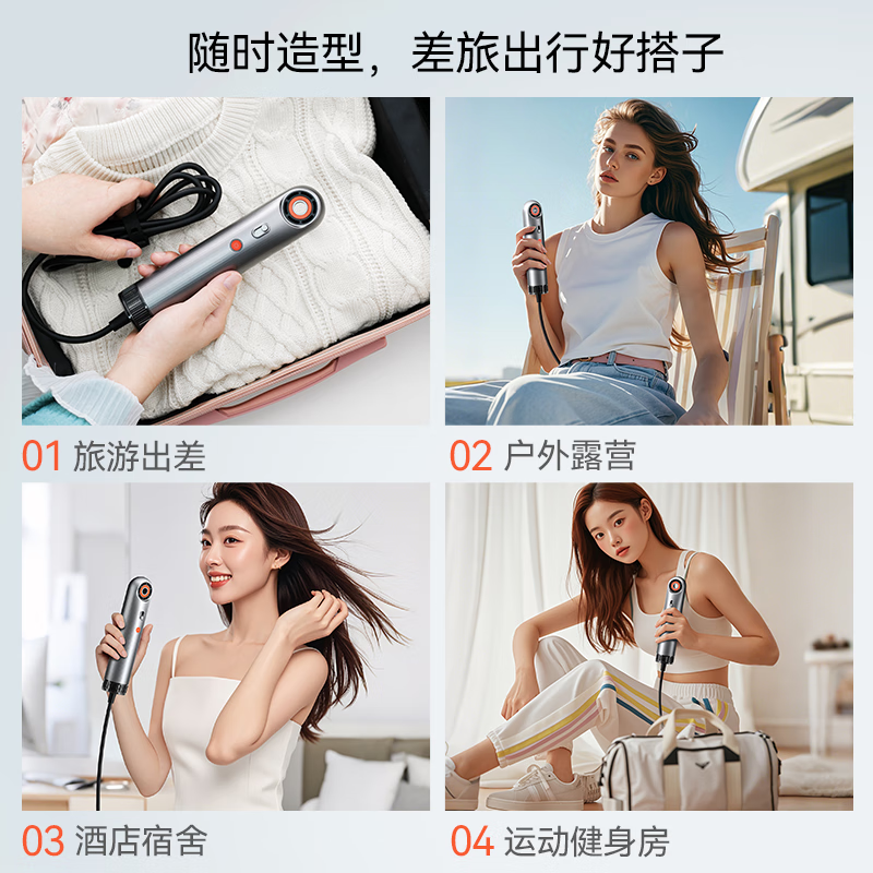 SYLPH仙如吹风机旅行便携式电吹风筒迷你小型高速负离子保养护发电吹风学生宿舍电吹风筒七夕情人节礼物 羊脂白【送皮质便携包】