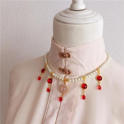 续品古风项链莲蓬花珍珠软璎珞明制配饰项圈汉服吊坠仙气儿童唐风女孩 落日红珍珠项链