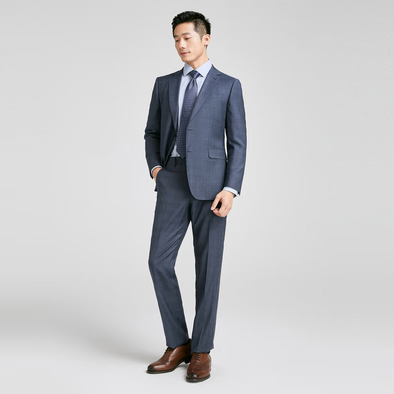 雅戈尔【商场同款】舒适羊毛+桑蚕丝西服男士春夏套西YOTX222702HJY上衣 蓝灰 XL 180/100A