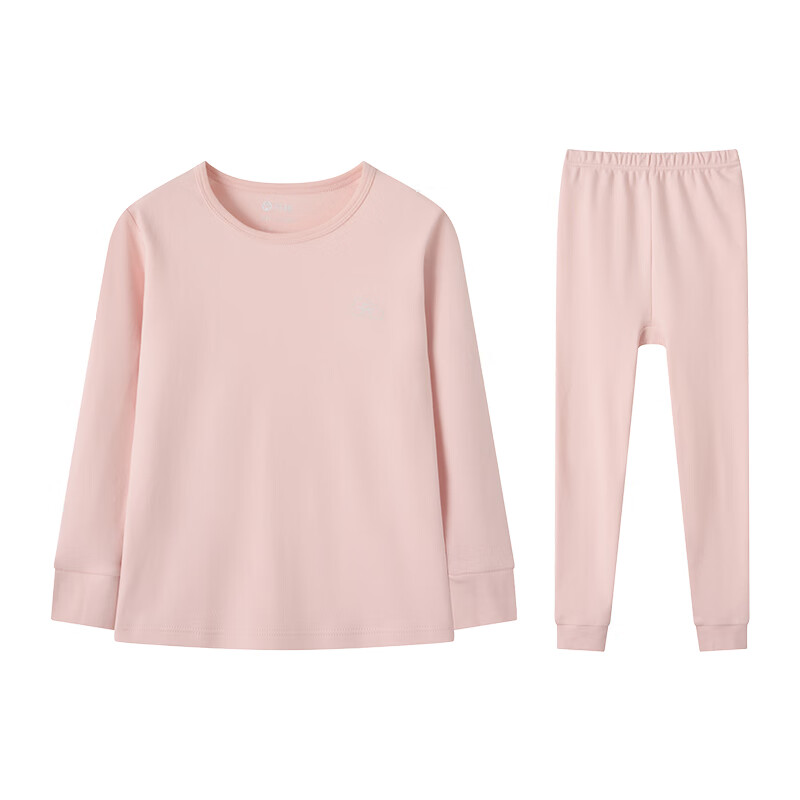 芬腾保暖内衣儿童100%纯棉秋防静电保暖打底套装男童女童柔暖秋衣 女童-粉橙 150