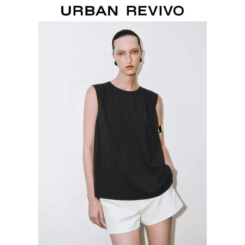 UR2025夏季新款女装简约气质扭结无袖罩衫衬衫UWM250079# 黑色 S