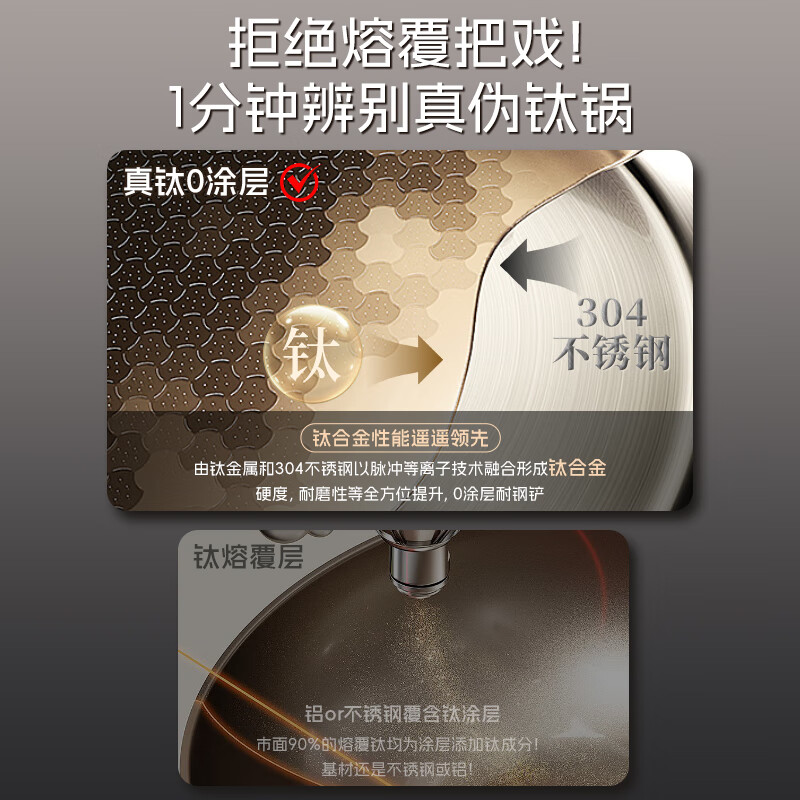 好管家炒锅不粘锅燃气电磁炉专用炒菜锅纯有钛无涂层不粘锅32cm 真钛0涂层不粘炒锅 32cm