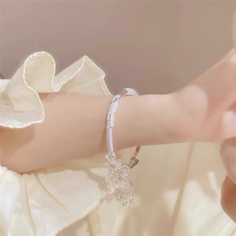 繁花似锦纯银手镯9999足银镯子平安锁手链年轻款送女友礼物 莫比乌斯蝴蝶款 25