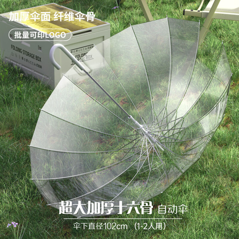 天瑋傘業(yè)（Tianwei umbrella）雨傘24骨透明雨傘直柄加大加固雙人女白色網(wǎng)紅雨傘結實(shí)防風(fēng)可定制 [透明白]加大加厚超清傘面秒 16