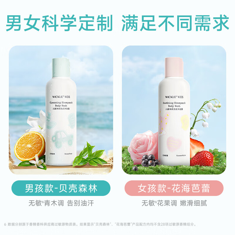 WICKLE去氯洗发沐浴露泳池温泉游泳专用去氯沐浴露洗发水二合一男女童 【女款-花海芭蕾】细滑柔顺