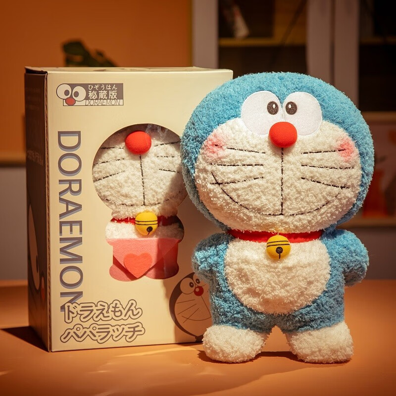哆啦A夢(mèng)（Doraemon）公仔機器貓玩偶藍胖子抱枕毛絨玩具多叮當貓娃娃生日禮物 藍色背手-原裝正品 裸裝款 43厘米珍藏版