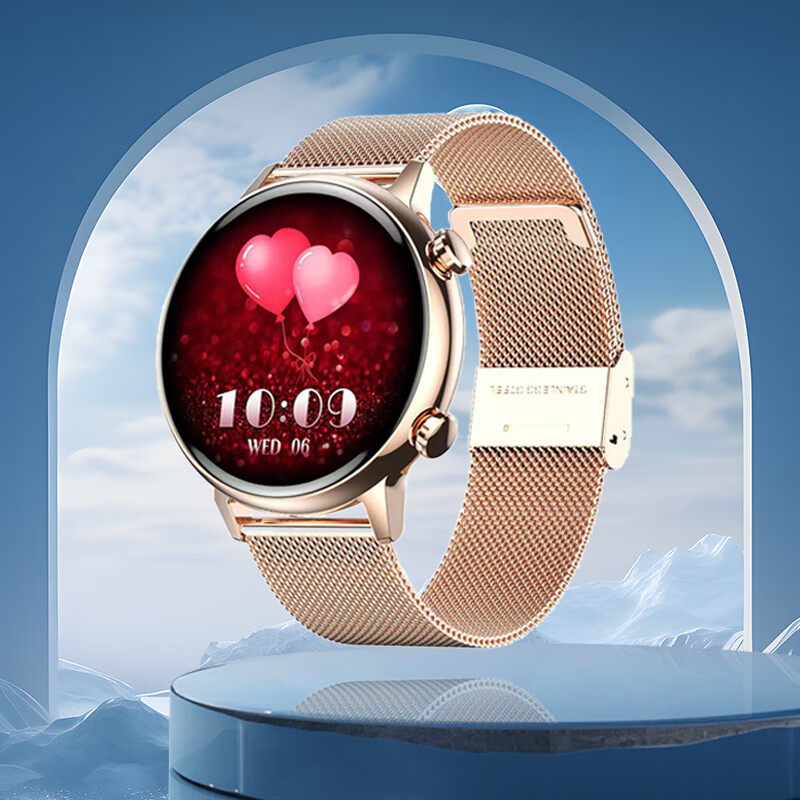 莱思帝HK39智能手表女生款迷你小巧心率血氧睡眠监测健身跑步防水长续航蓝牙接打电话消息提醒运动手环 39MM金色 金色不锈钢带 AI语音助手