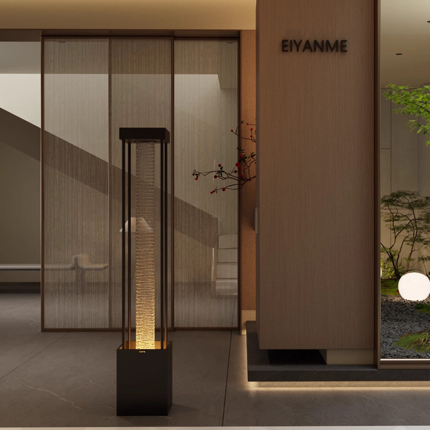EIYANME现代轻奢流水摆件循环水客厅招财装饰玄关落地水景办公室开业乔迁 拉丝雨帘|加湿款|玫瑰金22*152CM